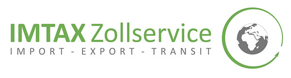 Logo der IMTAX Zollservice GmbH aus Emmerich mit grünem Schriftzug und stilisierter Weltkugel – Import, Export und Transit-Dienstleistungen